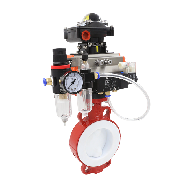 Vanne papillon linéaire pneumatique en PTFE sous PN10 ANSI150LN JIS10K