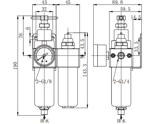 Combinaison Mini FRL en acier inoxydable 2